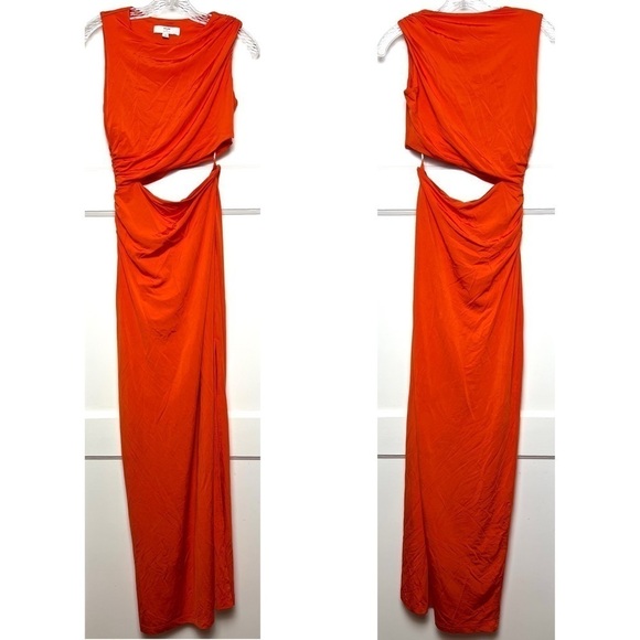 ATLEIN Asymmetric Ruched Side Cutout Sleeveless Jersey Bodycon Midi Dress XS - Picture 3 of 6